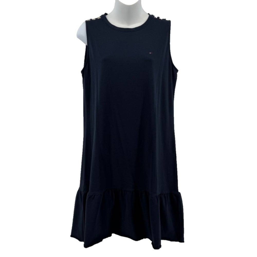 Tommy Hilfiger Dress Women Navy Ruffle Hem Classic Preppy Small NWT